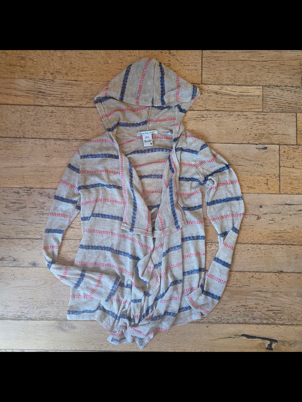 2000's Vintage American Rag Striped Hooded Lightweight Knit Cardigan